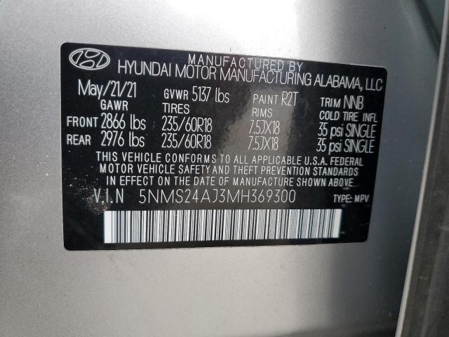 5NMS24AJ3MH369300 - 2021 HYUNDAI SANTA FE SEL SILVER photo 13