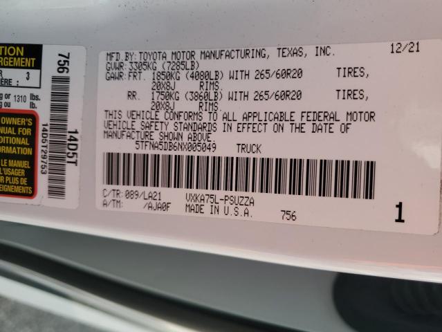 5TFNA5DB6NX005049 - 2022 TOYOTA TUNDRA CREWMAX PLATINUM 白色 照片 13