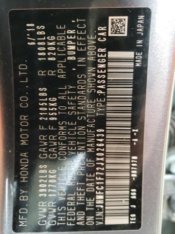 JHMFC1F72JX026439 - 2018 HONDA CIVIC EXL Boz foto 12