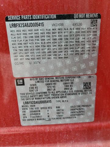 LRBFX2SA8JD005415 - 2018 BUICK ENVISION ESSENCE أحمر صورة 13