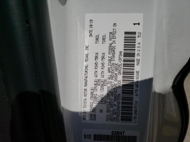 5TFRZ5CN9KX073556 - 2019 TOYOTA TACOMA ACCESS CAB WHITE photo 12