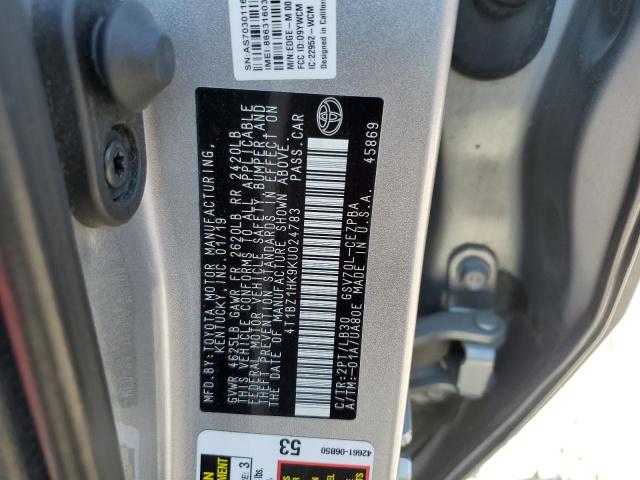 4T1BZ1HK9KU024783 - 2019 TOYOTA CAMRY XSE SILVER photo 12