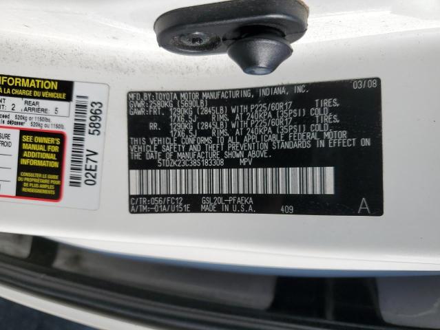 5TDZK23C38S183308 - 2008 TOYOTA SIENNA CE WHITE photo 13