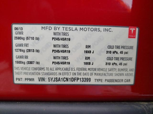 5YJSA1CN1DFP13399 - 2013 TESLA MODEL S წითელი ფოტო 12