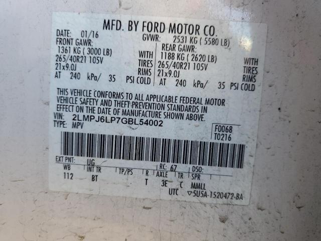 2LMPJ6LP7GBL54002 - 2016 LINCOLN MKX RESERVE 白色 照片 12