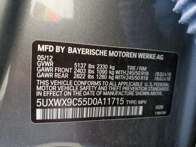 5UXWX9C55D0A11715 - 2013 BMW X3 XDRIVE28I GRAY photo 13