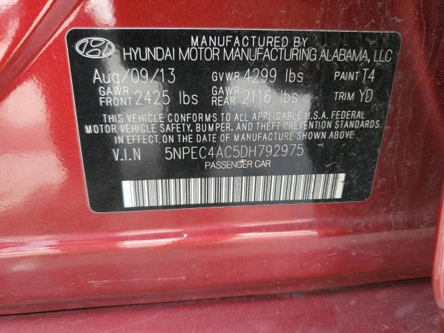 5NPEC4AC5DH792975 - 2013 HYUNDAI SONATA SE RED photo 12