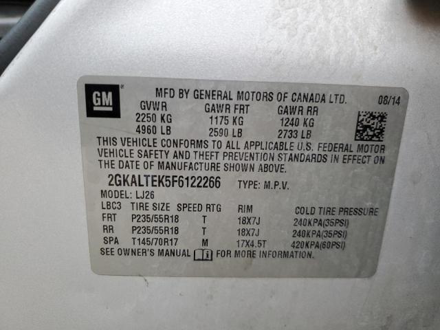 2GKALTEK5F6122266 - 2015 GMC TERRAIN SLT SILVER photo 14