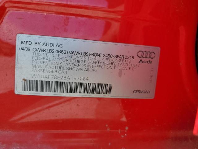 WAUAF78E28A167264 - 2008 AUDI A4 2.0T RED photo 13