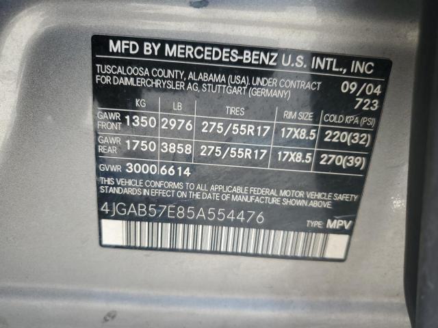 4JGAB57E85A554476 - 2005 MERCEDES-BENZ ML 350 SILVER photo 13