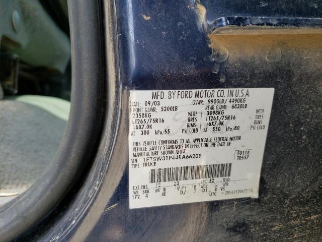 1FTSW31P44EA66208 - 2004 FORD F-350 SRW SUPER DUTY BLUE photo 12