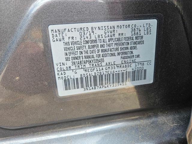 3N1AB7AP6KY335455 - 2019 NISSAN SENTRA S CHARCOAL photo 10