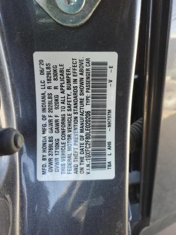 19XFC2F80LE020206 - 2020 HONDA CIVIC SPORT GRAY photo 12