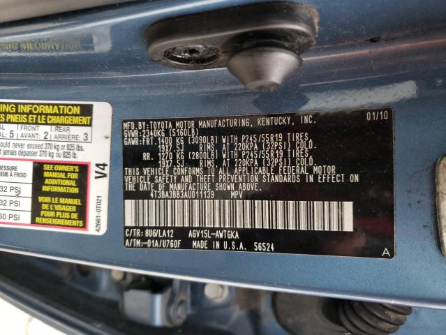 4T3BA3BB3AU011139 - 2010 TOYOTA VENZA BLUE photo 13