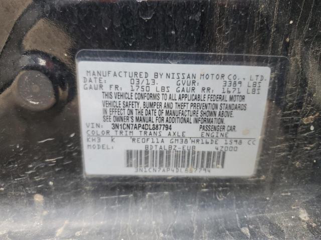 3N1CN7AP4DL887794 - 2013 NISSAN VERSA S GRAY photo 12