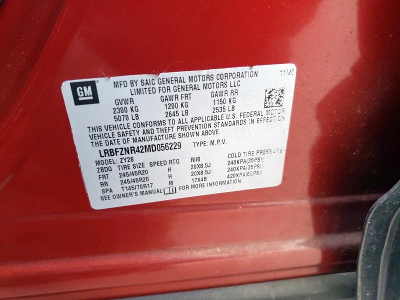 LRBFZNR42MD056229 - 2021 BUICK ENVISION ESSENCE მუქწითელი ფოტო 13