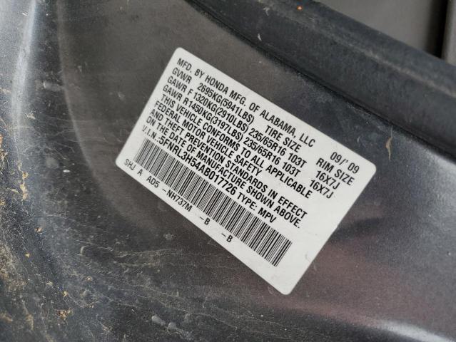 5FNRL3H54AB017726 - 2010 HONDA ODYSSEY EX GRAY photo 13