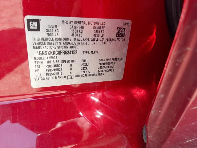 1GNSKKKC0FR634152 - 2015 CHEVROLET SUBURBAN K1500 LTZ RED photo 10