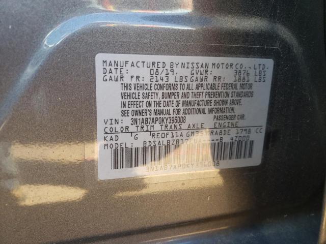 3N1AB7AP0KY396008 - 2019 NISSAN SENTRA S GRAY photo 12