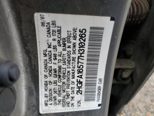 2HGFA16577H310265 - 2007 HONDA CIVIC LX GRAY photo 12