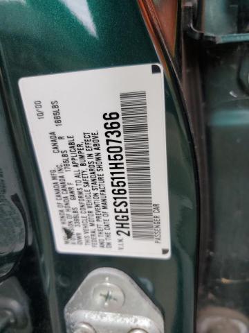 2HGES16511H507366 - 2001 HONDA CIVIC LX GREEN photo 12