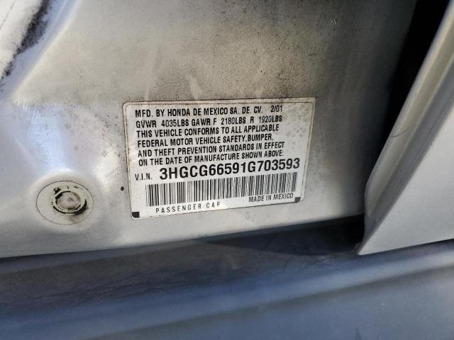 3HGCG66591G703593 - 2001 HONDA ACCORD LX SILVER photo 12