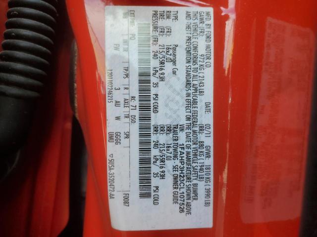 1FAHP3H23CL107526 - 2012 FORD FOCUS SEL RED photo 13