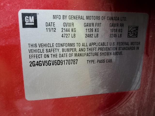 2G4GV5GV6D9170787 - 2013 BUICK REGAL GS Қызыл фото 12
