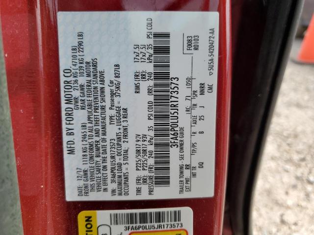 3FA6P0LU5JR173573 - 2018 FORD FUSION SE HYBRID RED photo 12