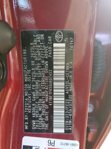 4T1BF1FK5GU607452 - 2016 TOYOTA CAMRY LE RED photo 12