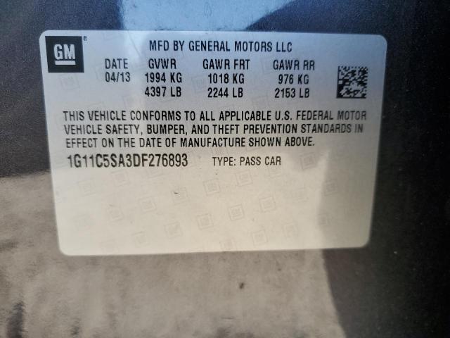 1G11C5SA3DF276893 - 2013 CHEVROLET MALIBU 1LT CHARCOAL photo 12