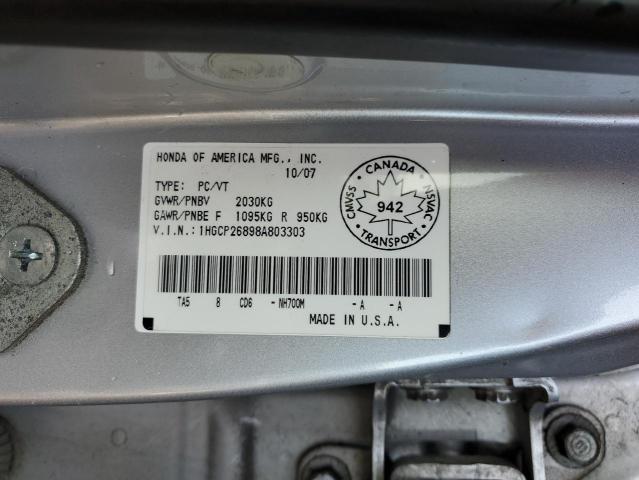 1HGCP26898A803303 - 2008 HONDA ACCORD EXL SILVER photo 12