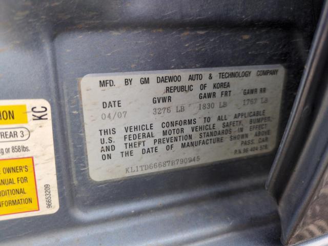 KL1TD66687B790945 - 2007 CHEVROLET AVEO BASE Mavi foto 12