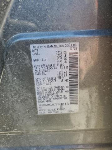 5N1DR2MM1KC599813 - 2019 NISSAN PATHFINDER S GRAY photo 13