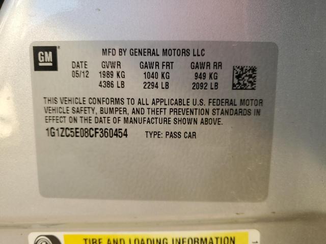 1G1ZC5E08CF360454 - 2012 CHEVROLET MALIBU 1LT SILVER photo 12