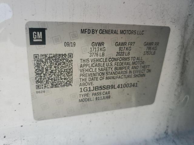 1G1JB5SB9L4100341 - 2020 CHEVROLET SONIC LS WHITE photo 12