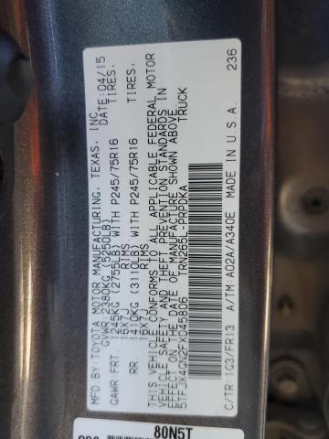 5TFJX4GN2FX045806 - 2015 TOYOTA TACOMA DOUBLE CAB PRERUNNER GRAY photo 12