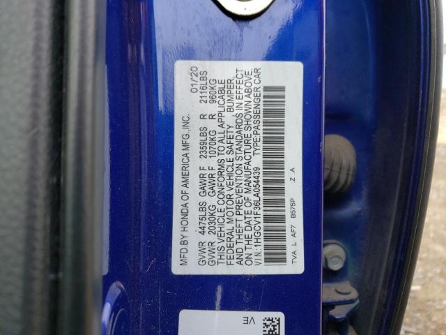 1HGCV1F36LA054439 - 2020 HONDA ACCORD SPORT BLUE photo 12