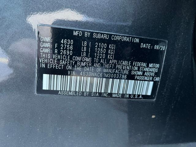 4S3BWAC61M3003796 - 2021 SUBARU LEGACY PREMIUM CHARCOAL photo 10