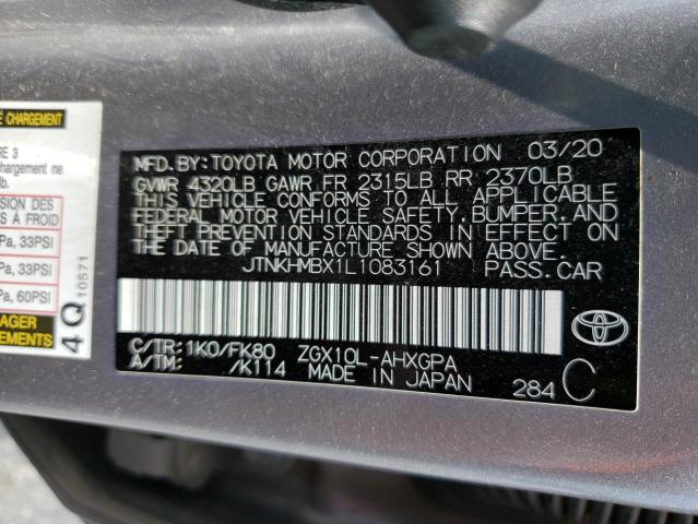 JTNKHMBX1L1083161 - 2020 TOYOTA C-HR XLE GRAY photo 12