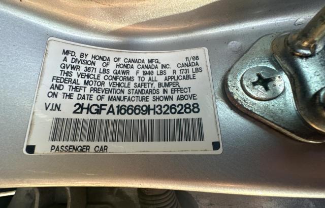 2HGFA16669H326288 - 2009 HONDA CIVIC LX-S SILVER photo 10