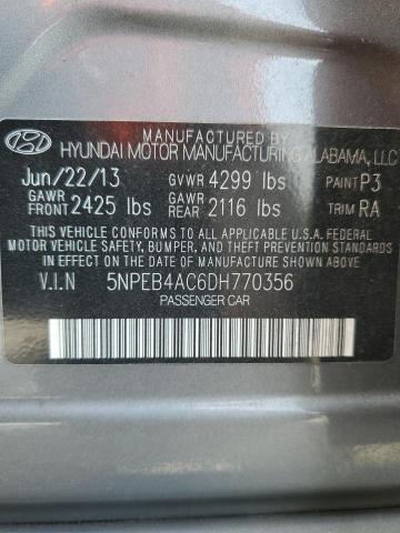 5NPEB4AC6DH770356 - 2013 HYUNDAI SONATA GLS GRAY photo 13