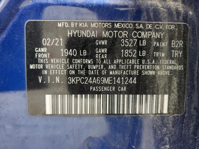 3KPC24A69ME141244 - 2021 HYUNDAI ACCENT SE BLUE photo 12