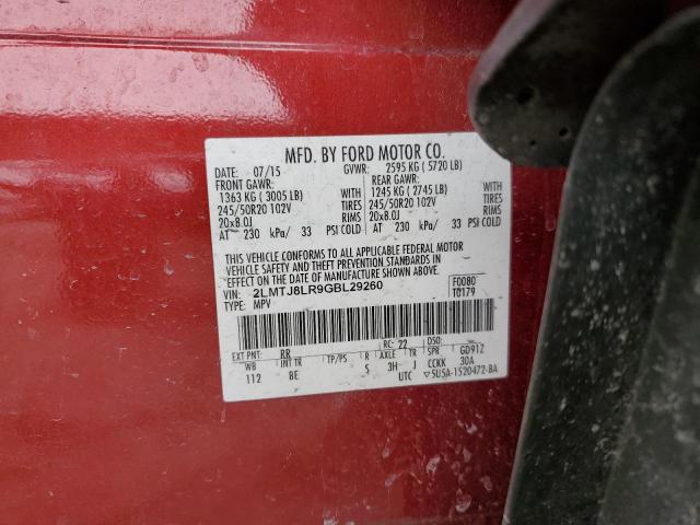 2LMTJ8LR9GBL29260 - 2016 LINCOLN MKX RESERVE წითელი ფოტო 14