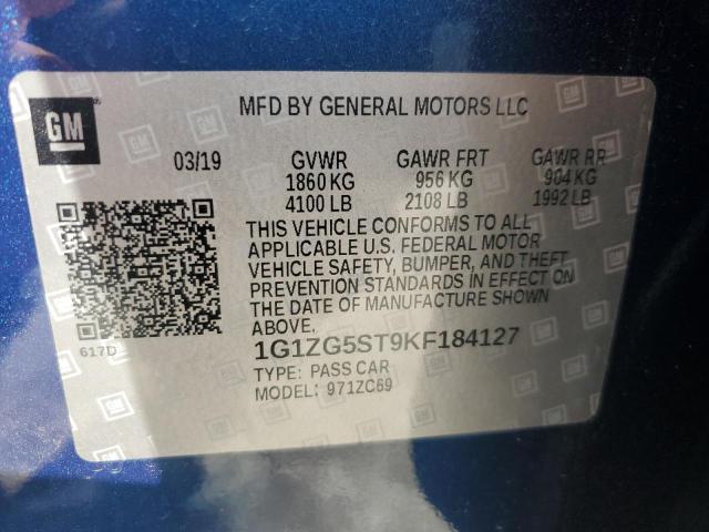 1G1ZG5ST9KF184127 - 2019 CHEVROLET MALIBU RS ლურჯი ფოტო 13