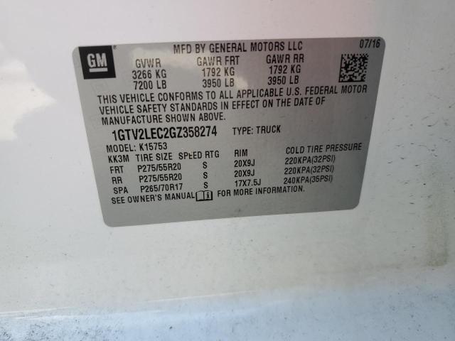 1GTV2LEC2GZ358274 - 2016 GMC SIERRA K1500 WHITE photo 12