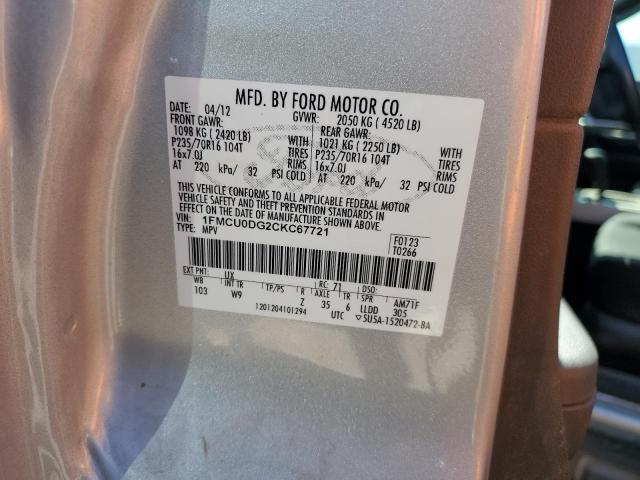 1FMCU0DG2CKC67721 - 2012 FORD ESCAPE XLT SILVER photo 13