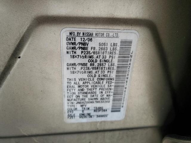 JN8AZ08W97W630369 - 2007 NISSAN MURANO SL CREAM photo 13