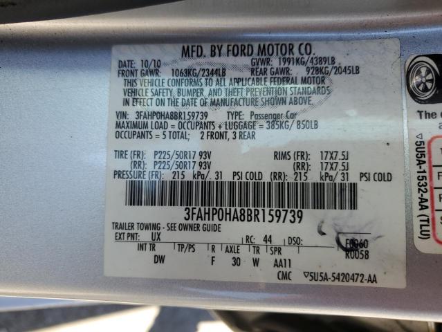 3FAHP0HA8BR159739 - 2011 FORD FUSION SE SILVER photo 12