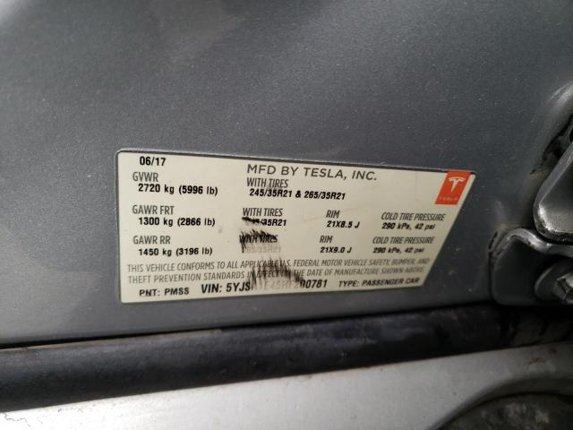 5YJSA1E45HF200781 - 2017 TESLA MODEL S Արծաթագույն լուսանկար 12